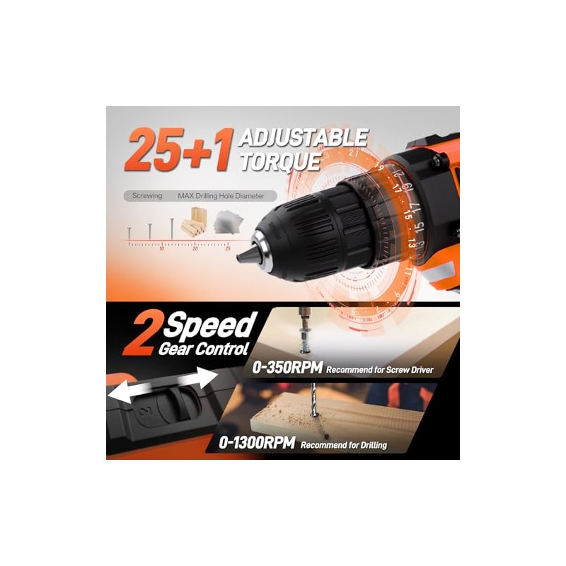 COMOWARE Household Tool Set with 20V Cordless Drill Driver, 120Pcs