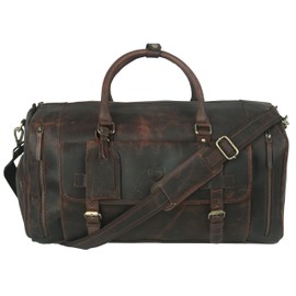 22 Inch Genuine Leather Duffel Bag Overnight Travel Weekend Sports Gym Cabin Carryon With Shoe Compartment For Men