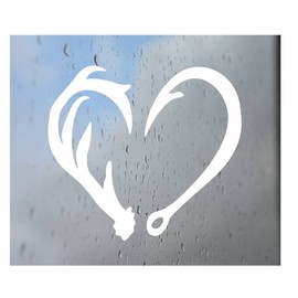 Antler & Fish Hook Heart Decal for Truck, Funny, Tumbler, Window, Laptop, Phone, Stickers, Home Decoration.