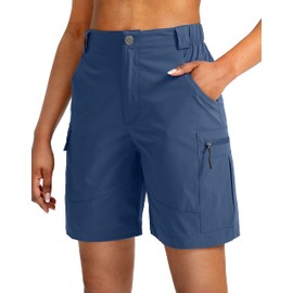 Viodia - Pantalones cortos tipo cargo para mujer, de 7 pulgadas, con bolsillos, secado rápido, ligeros, para golf, casual, verano, Azul oscuro, M