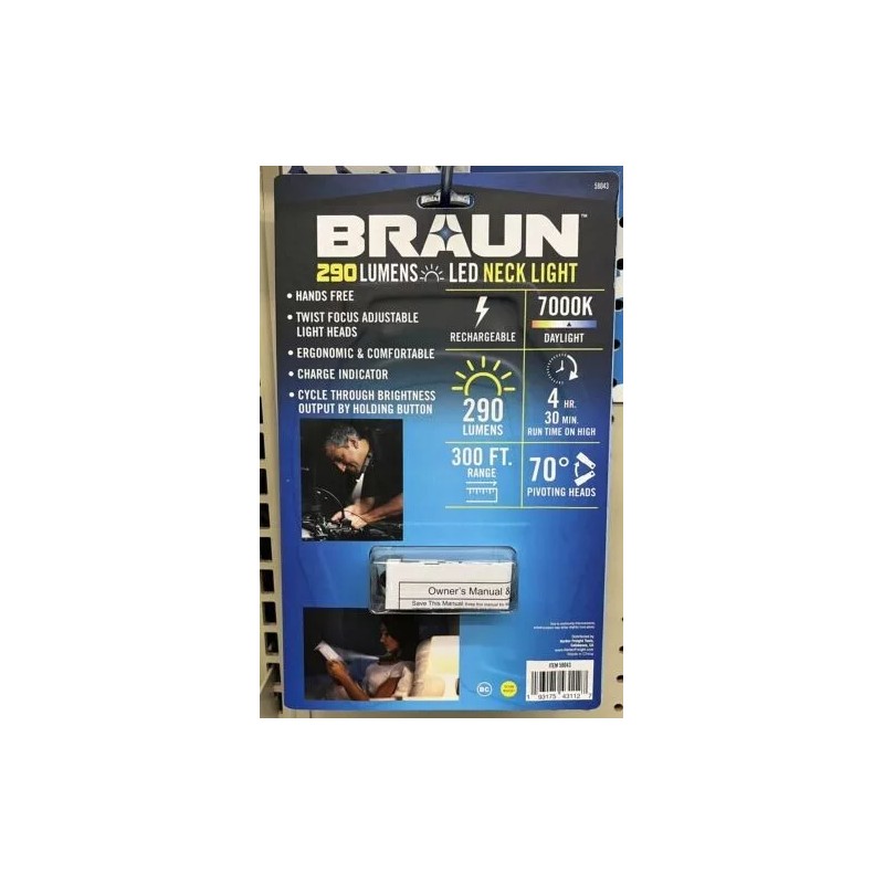 Braun 290 Lumen LED Neck Light Rechargeable. Jogging. Work. Mechanic