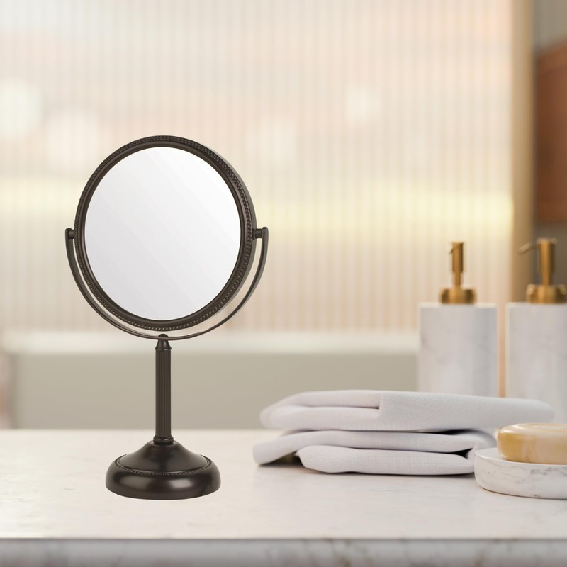 JERDON Two-Sided Tabletop Makeup Vanity Mirror - 10X-1X Magnification &