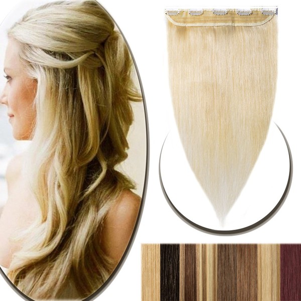 100% Real Hair Extensions Clip in Remy Human Hair 18" 50g One-piece 5 Clips Long Straight Hair Extensions for Women Wide Weft Soft Silky #60 Platinum Blonde