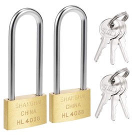 Recogwood 2Pcs Brass Padlock, 30mm Heavy Duty Long Shackle Padlocks, Waterproof Rust-Proof Solid Brass Key Padlocks for Drawer, Gym, Cabinet, Warehouse