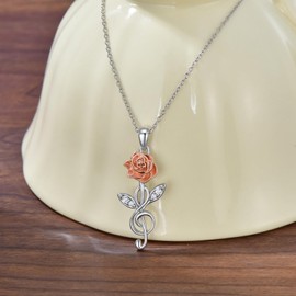 DOLPHERS Lab Grown Diamond Rose Flower Music Note Necklace 925 Sterling Silver Rose Flower Music Note Necklace Pendant Gift for Women