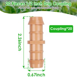 Kepmix Drip Irrigation Barbed Coupling Fittings: 20 Pieces 1/2 Inch Drip Line Coupler Connectors for 1/2" Drip Irrigation Tubing Irrigation System Replacement Parts for Sprinkler Systems