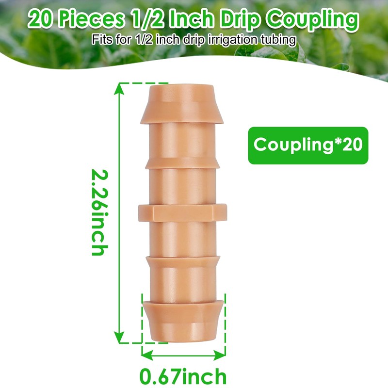 Kepmix Drip Irrigation Barbed Coupling Fittings: 20 Pieces 1/2 Inch