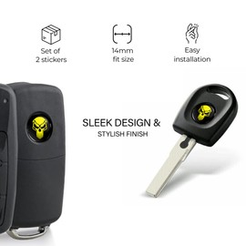 SkinoEu 2 x Diameter 14 mm 3D Key Emblem Stickers for Remote Control Car Moto Logo Key Badge Tuning Yellow Black Skull KS 193
