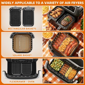 Ninja Air Fryer Rack, HONYAO 2pcs Air Fryer Accessories Stackable Grilling for Ninja AF300UK AF400UK DZ400UK Other Dual Zone Baskets 7.6L-8L-9L-9.5L-10L-10.4L Food Safe 304 Stainless Steel