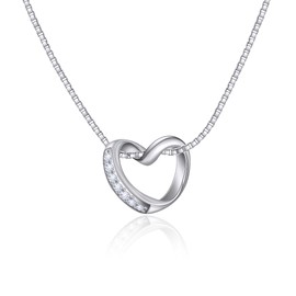 Yifnny Open Heart Necklace,Tiny Cute Heart Pendant Necklace Cubic Zirconia Heart Necklace Open Heart Pendant Chain Necklace for Women Mother's Day Gifts (Style 1 Silver)