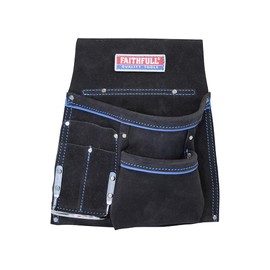 Faithfull Black Suede Leather Tool & Nail Pouch, Steel Hammer Holder for Tool Belt