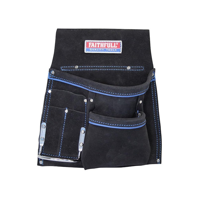 Faithfull Black Suede Leather Tool & Nail Pouch, Steel Hammer