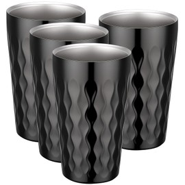 Beasea Stainless Steel Cups, 4 Pack 11.8 oz Stainless Steel Tumbler Bulk Stackable Double Wall Insulated Metal Pint Glasses Drinking Cup for Home Restaurant Office Party Camping - Black