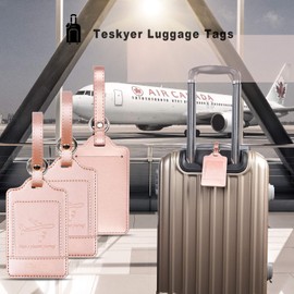 Teskyer Luggage Tag Luggage Labels with Name and Address Polyurethane Leather Leather Luggage Tags Pack of 3 Luggage Tags to Protect Privacy