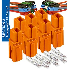 15Amp Anderson Connectors, PP15 to 45, Orange, w/16-20 AWG Heavy Duty Contact 30A, 600V (Pack of 7)