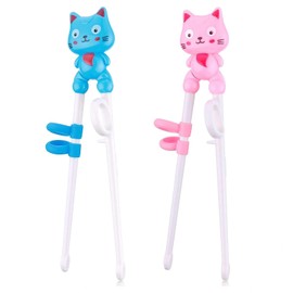 Aczyqws 2 Pack Animals Training Chopsticks for Kids Adults Beginners, Reusable Training Chopsticks with Chopstick Helper for Toddler Learning Chopstick(Blue+Pink)