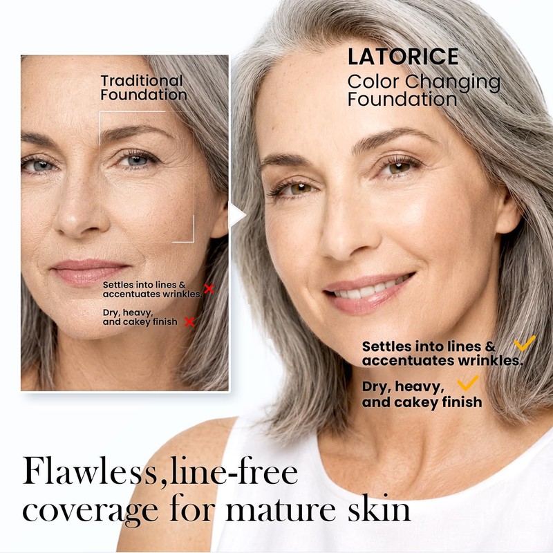 Color Changing Foundation for Mature Skin: No Settling, Buildable Coverage,