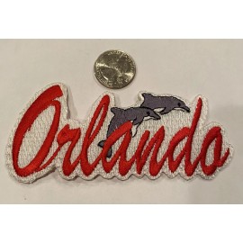 Unbranded “ORLANDO” VINTAGE EMBROIDERED Iron On PATCH. 5"x 2” RED/ Awesome!