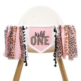 Girls Leopard Print High Chair Banner - Wild One High Chair Decors, Pink Jungle Party Cheetah ONE Year Birthday Decorations, Girls First Year Animal Banners