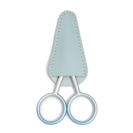 Yutoner Premium Manicure Rounded Tip Scissors Multi-purpose Stainless Steel Cuticle Pedicure Beauty Grooming Shears for Nail, Eyebrow, Eyelash, Nose Hair (Blue 4 Inch Artificial Leather Cover)