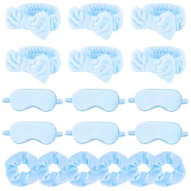 WHAVEL 18 Pcs Sleepover Party Supplies for Girls - Sleepover Party Favors Include 6 Spa Headband, 6 Silk Eye Mask and 6 Velvet Scrunchies for Spa Birthday, Bachelorette, Slumber (Blue)
