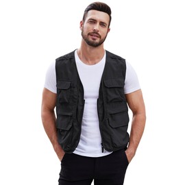Gihuo Mens Fishing Vest Summer Outdoor Work Vest Utility Safari Travel Lightweight Sleeveless Jackets with Pockets（Black-XL）