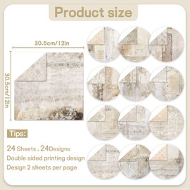 Scrapbook Paper Vintage Scrapbook Craft Paper with Floral Pattern, 24 Sheets Double-Sided Scrapbooking Paper Motif Paper, Spring Decorative Paper Decoupage Paper (White, 30.5 x 30.5 cm / 12 x 12