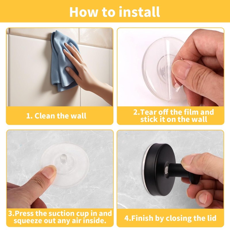 Luckwaii Pack of 2 Suction Cup Hooks, No Drilling Suction