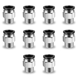 CNAODUN 10 Pcs Push-to-Connect Fittings 1/2 Inch Tube OD x 3/8 Inch NPT Thread Pneumatic Male Straight Quick Connect Air line fittings
