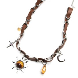 [NAMEOF] Sunshine Choker Sunshine Moon Y2K Gothic Unisex Women Men Korean Street Subcal Fairy Grunge Harajuku Antique Retro Design, Faux Leather, No Gemstone