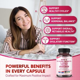 Ultra Myo & D-Chiro Inositol 2625mg with Folate, Vitamin C & D3 - All-in-1 Supplement for Healthy Cycles, Hormonal Balance & Metabolic Support - Made in The USA- 150 Capsules
