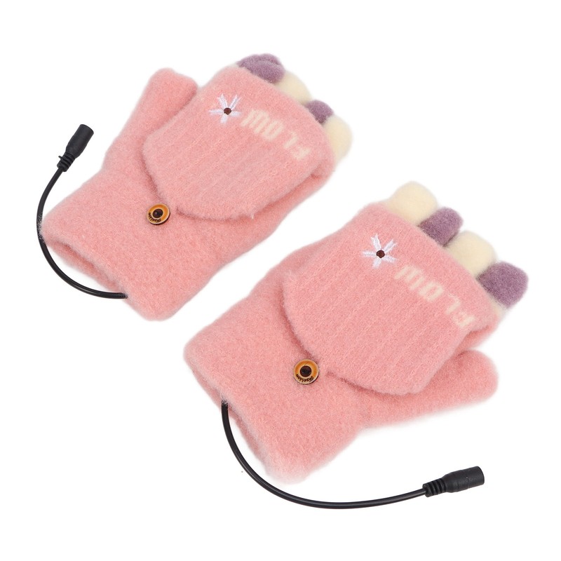USB Heating Winter Gloves Cotton Knit Washable Women USB Fingerless