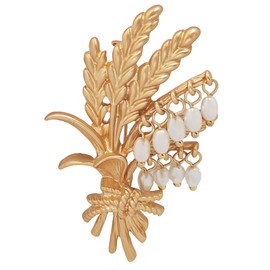 KINMOT Vintage Gold Leaf & Wheat Brooch with Pearls Tassel - Exquisite Harvest Jewelry Collection, Intricate Gold Tone Design, Elegant Statement Piece for Formal and Casual Wear, Pearl, alloy