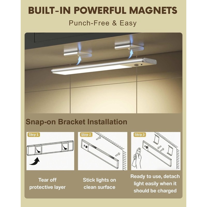 LAJOSO Under Cabinet Lighting Wireless Motion Sensor Light Indoor, 12"