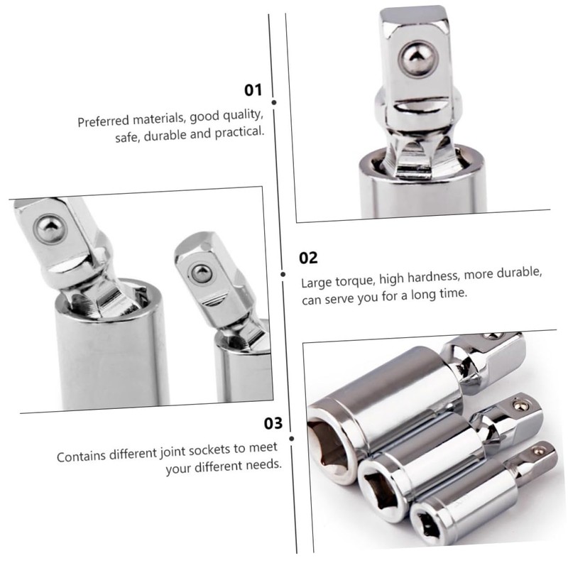 Mipcase 3pcs Drive Socket Adapter Swivel Extension Joints for Versatile