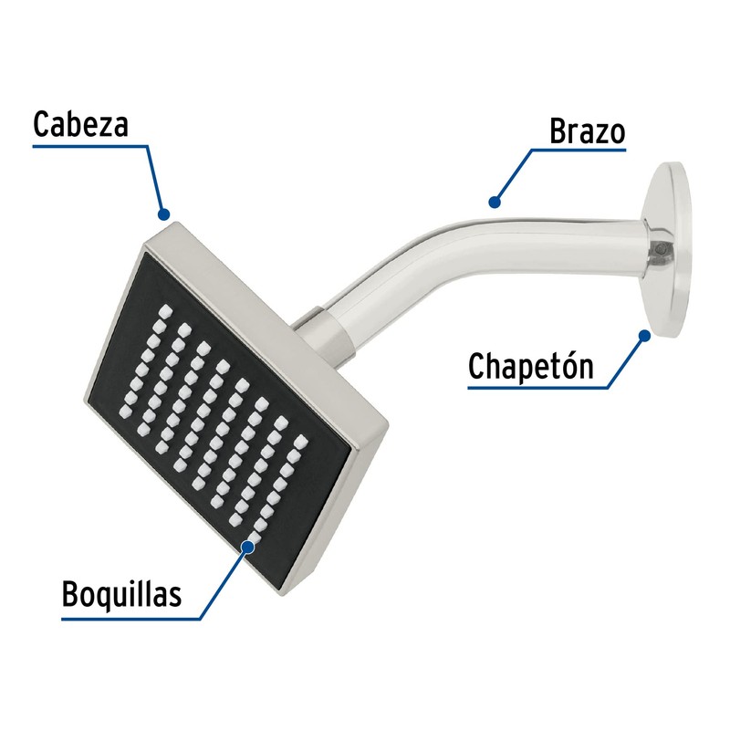 Foset Aqua R-403N Regadera cuadrada 4" acabado satín con brazo