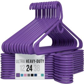 NEATERIZE Thick Heavy Duty Hangers - Purple Plastic Clothes Hangers 24 Pack - Great for Coat Hanger, Jackets Jeans & Suit Hanger for Closet, New Apartment Essentials Percheros Ganchos para Colgar Ropa