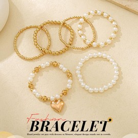 Yean Pearl Bracelets Multilayer Bracelet Set Heart Pendant Gold Hand Chain Accessories for Women