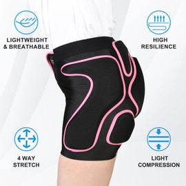 3D Protection Padded Shorts, Hip Butt Tailbone Crash Pad Pants, Impact Protective Gear for Figure Skating Snowboarding Ski Roller Skateboard (Pink, Small)