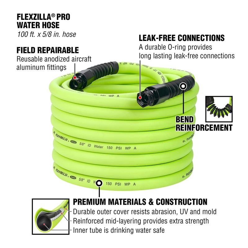 Flexzilla Pro Water Hose with Reusable Fittings, 5/8 in. x