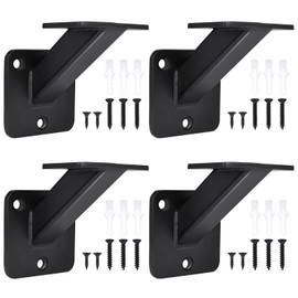 RealPlus Handrail Brackets, 3"x3" Heavy Duty Steel Hand Rail Bracket with Mounting Screws for Wood Flat Square Stair Railing Staircase (Black, Pack of 4)
