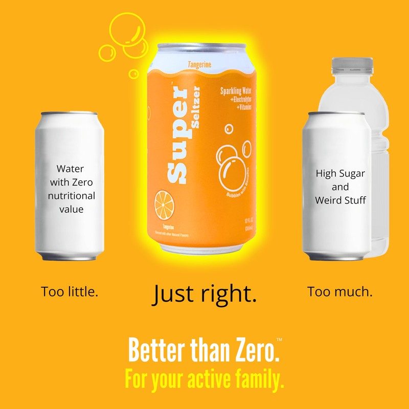 Super Seltzer Sparkling Water with Electrolytes and Vitamins, Tangerine Naturally