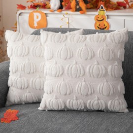 JXZYGMD Fall Pillow Covers 18x18 Set of 2 Fall Decorations Beige Pumpkin Throw Pillow Cases Soft Plush Throw Pillows for Sofa Bedroom Living Room Home Decor