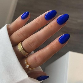 Royal Blue False Nails Short Oval, SXVME Simple Acrylic Press on Nails Short, Blue Fake Nails Short, Natural Glue on Nails Short Almond, Solid Gel Full Cover Stick On Nails For Women Daily Wear