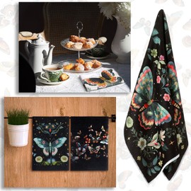 Bencailor 6 Pcs Vintage Butterfly Kitchen Towels 15.7 x 23.6 Decorative Soft Absorbent Dish Tea Towels for Hand Bathroom Kitchen Cotton Linen Butterfly Kitchen Decor for Cooking Baking Cleaning