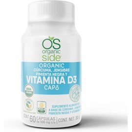 Organicside | Vitamina D3 con Cúrcuma, Jengibre y Pimienta Negra | 60 Cápsulas Orgánicas Vegetales | Certificación USDA y SAGARPA, NON GMO, Plant-Based