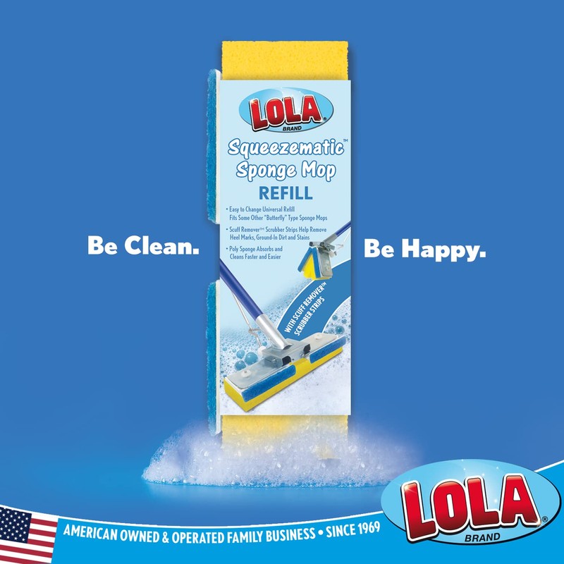 Lola Products Squeeze Matic Butterfly Sponge Mop Refill, 9", Replacement