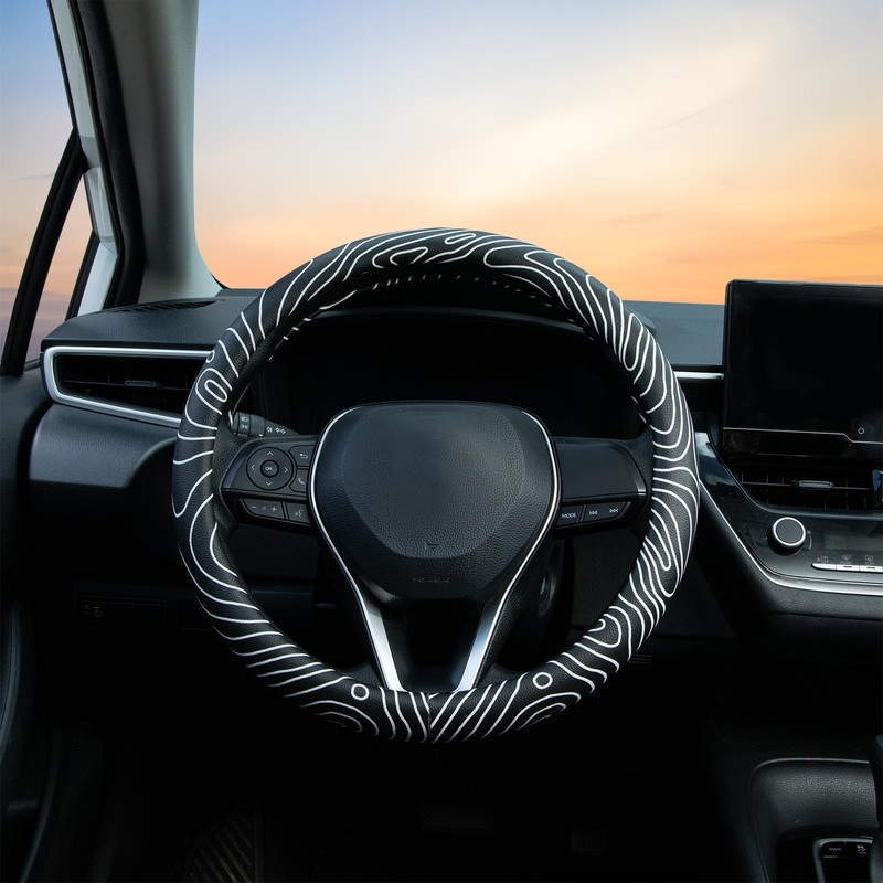 Topography Steering Wheel Cover Auto Leather Steering Wheel Protector, Anti-Slip,