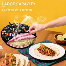 ZKOO 12" Tortilla Warmer Pouch, Insulated Tortillas Pouch for Tortillas, Tacos, Naan, Pizza Rolls, Microwavable Fabric Bag, Tortilla Warmer Keeps Food Warm for Up to 1 Hour (Black)