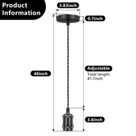 Licperron Vintage Pendant Light Fitting Kit, Braided Flex Ceiling Pendant Lamp, E27 Light Pendant Fitting Kit-Black. 1pack